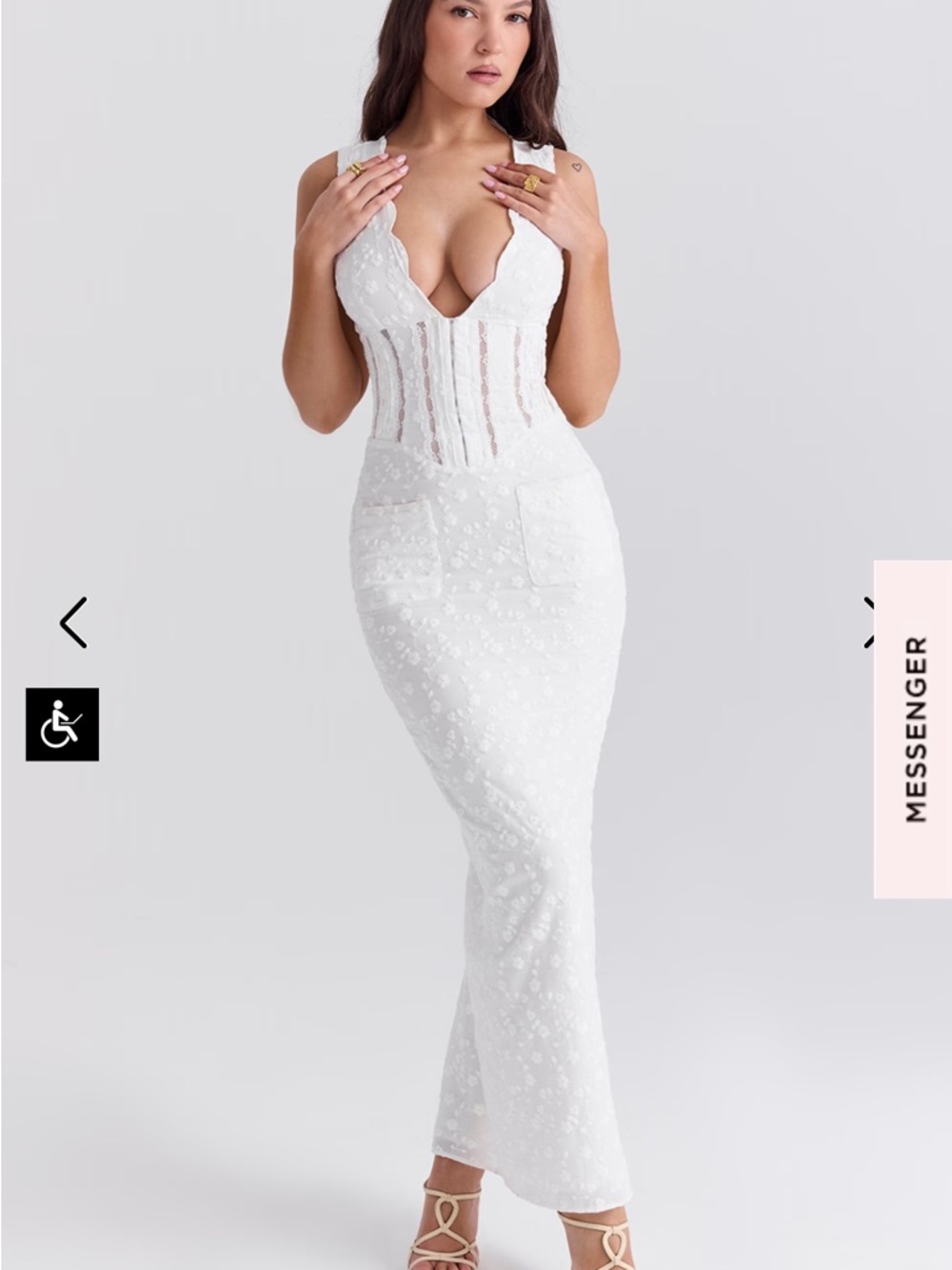 House of CB Sophina White Cotton Broderie Anglais Plunge Maxi Dress